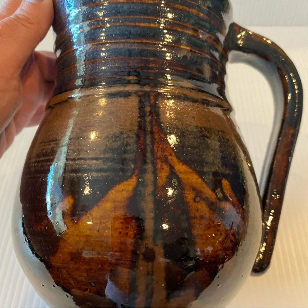 Vintage Pottery Artist Signed T T 2004 Studio Art Pitcher  Glazed